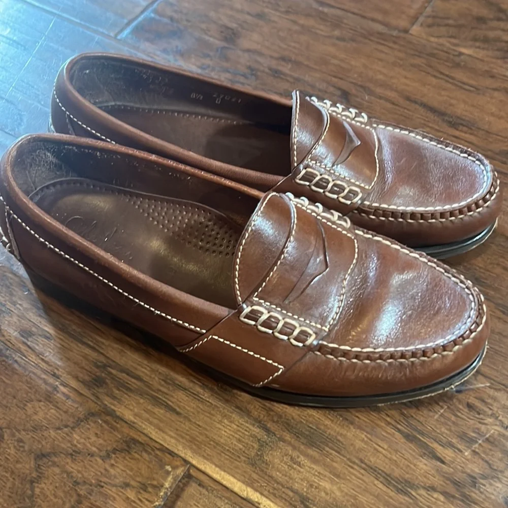 Cole Haan mens brown dress shoes 8.5 penny loafers slip-on 👞 business work shoe - Picture 4 of 14